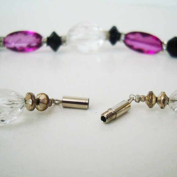 Necklace & Earrings Set Purple-Pink, Clear and Black Beads Diamante Spacers - Picture 5 of 9